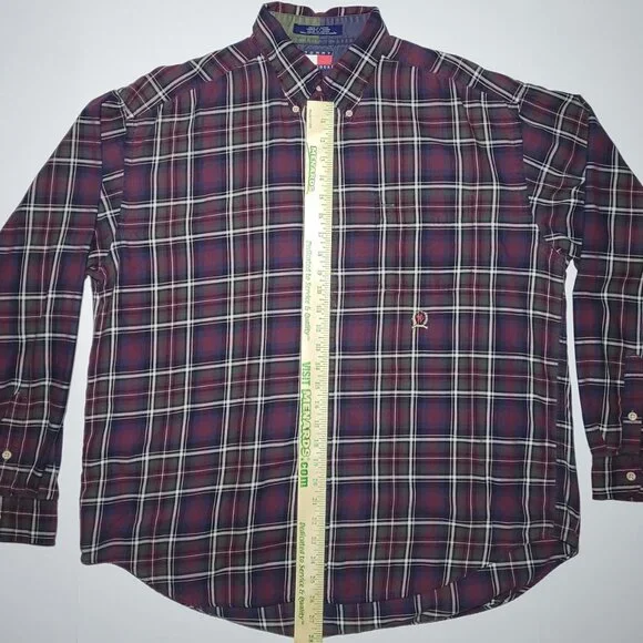 Tommy Hilfiger Mens Purple White Green Plaid Long Sleeve Button Up Shirt Size XL - Picture 11 of 12
